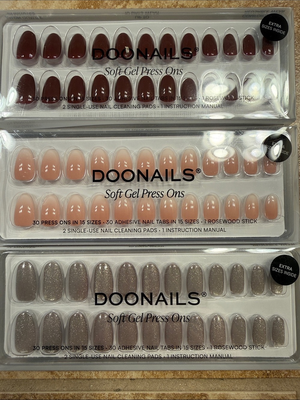 NEW DooNails Soft Gel Press Ons Set - Burgundy, French & Silver